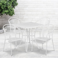 Flash Furniture CO-28SQ-03CHR4-WH-GG 28" Square Table Set with 4 Round Back Chairs in White